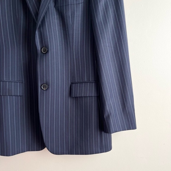 HUGO BOSS Bertolucci/Cinema Suit‎ Jacket Navy Blue Chalk Stripe Virgin Wool, 38R - Picture 6 of 13